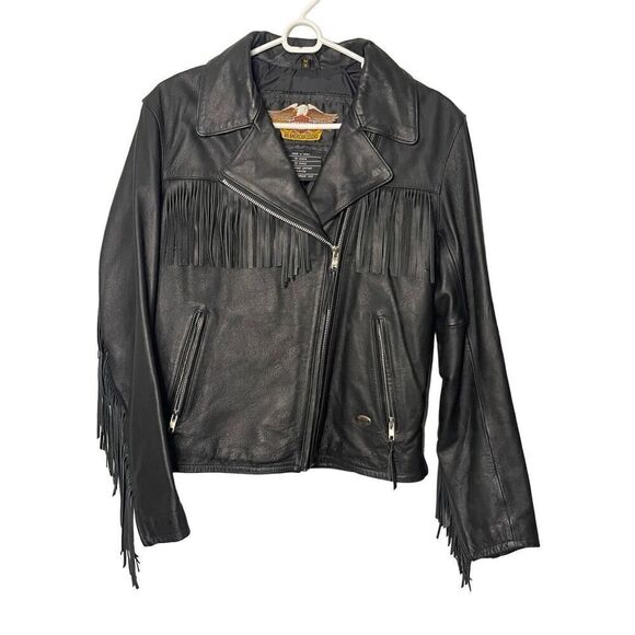 Vintage Harley Davidson Genuine Leather Black Motorcycle Jacket Fringe Sz M - Picture 1 of 10